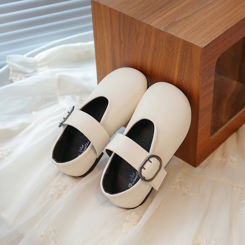 Girls' leather shoes spring new children's round toe flat fashion simple princess shoes single shoes - Mom & Kids