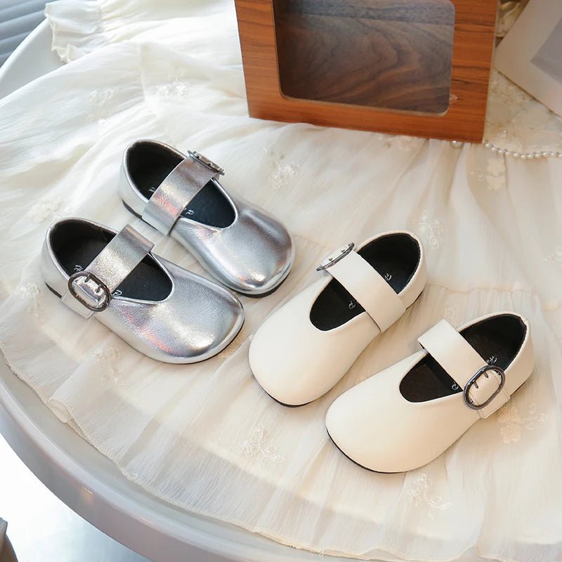 Girls' leather shoes spring new children's round toe flat fashion simple princess shoes single shoes - Mom & Kids