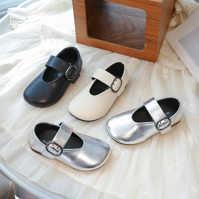 Girls' leather shoes spring new children's round toe flat fashion simple princess shoes single shoes - Mom & Kids