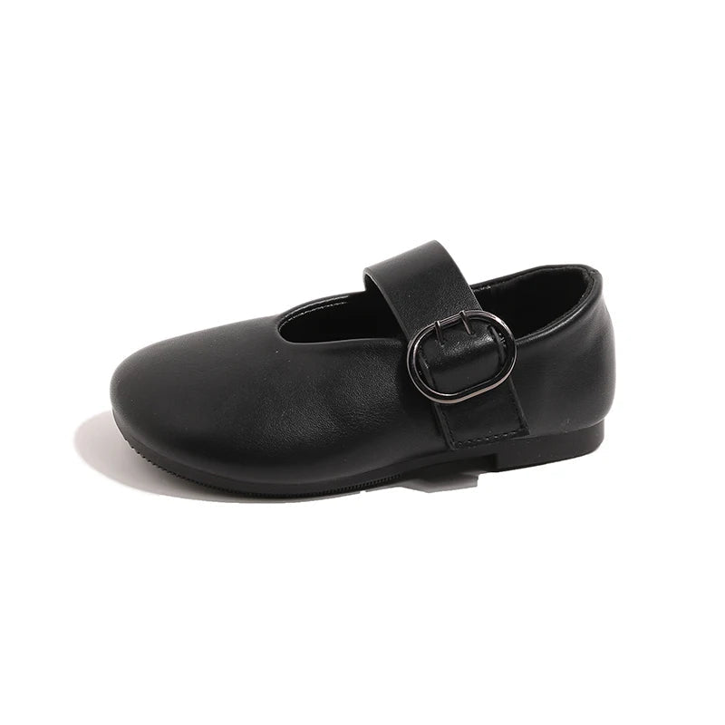 Girls' leather shoes spring new children's round toe flat fashion simple princess shoes single shoes - Mom & Kids