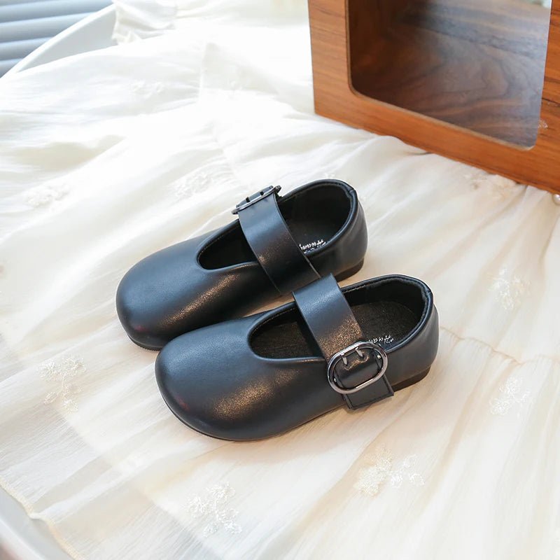 Girls' leather shoes spring new children's round toe flat fashion simple princess shoes single shoes - Mom & Kids