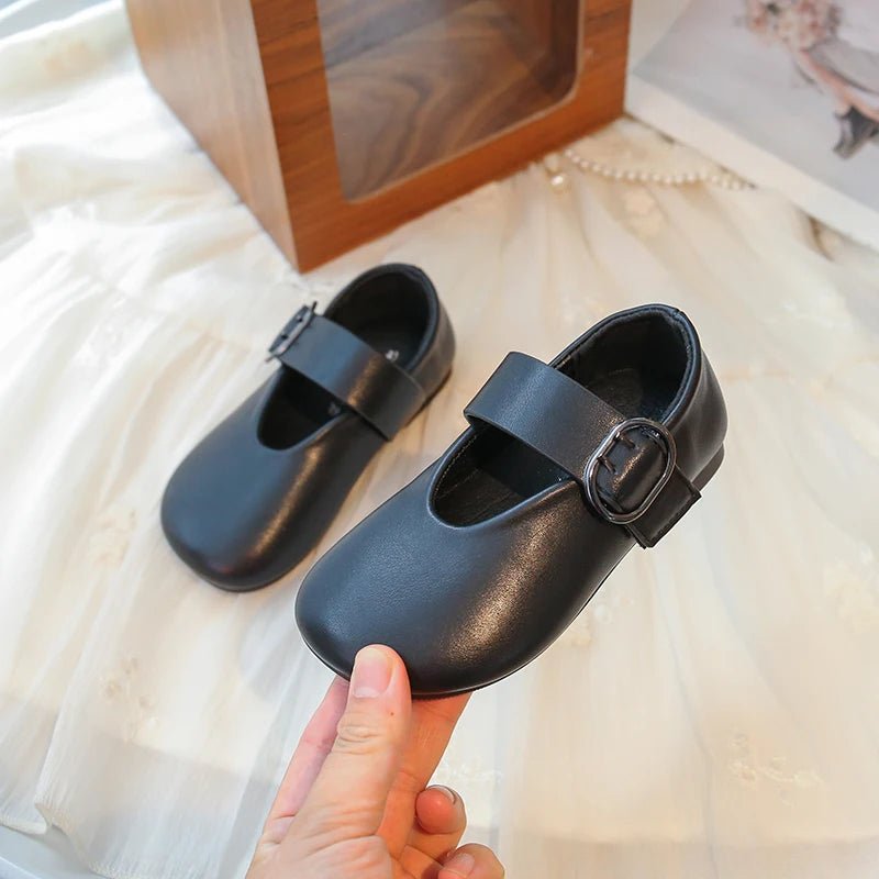 Girls' leather shoes spring new children's round toe flat fashion simple princess shoes single shoes - Mom & Kids