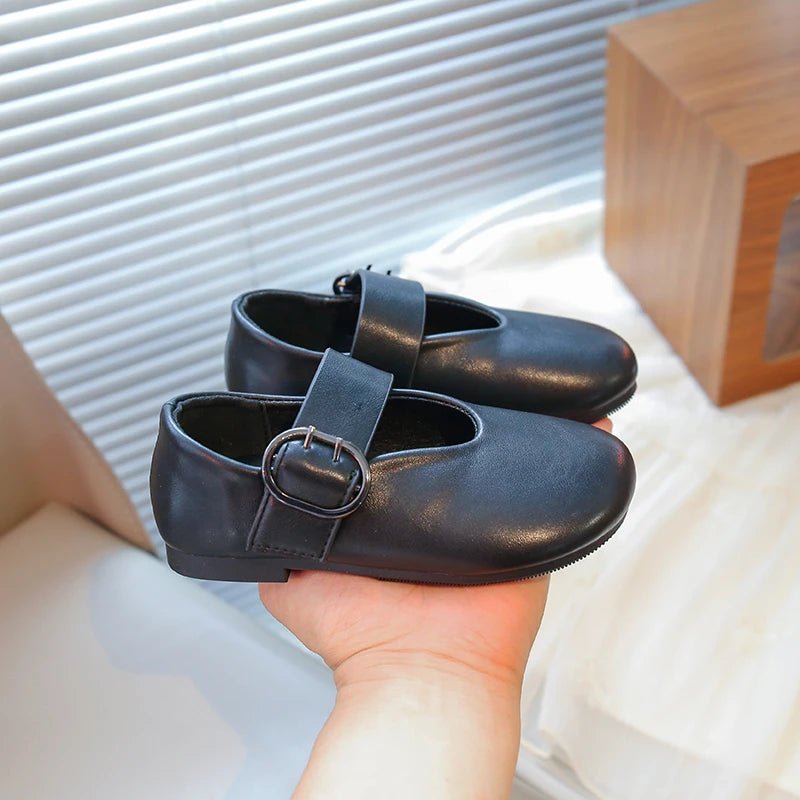 Girls' leather shoes spring new children's round toe flat fashion simple princess shoes single shoes - Mom & Kids