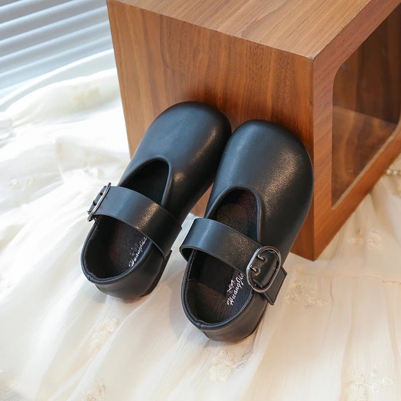 Girls' leather shoes spring new children's round toe flat fashion simple princess shoes single shoes - Mom & Kids