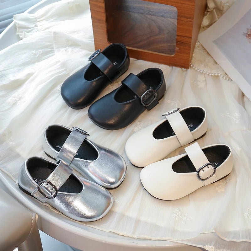 Girls' leather shoes spring new children's round toe flat fashion simple princess shoes single shoes - Mom & Kids