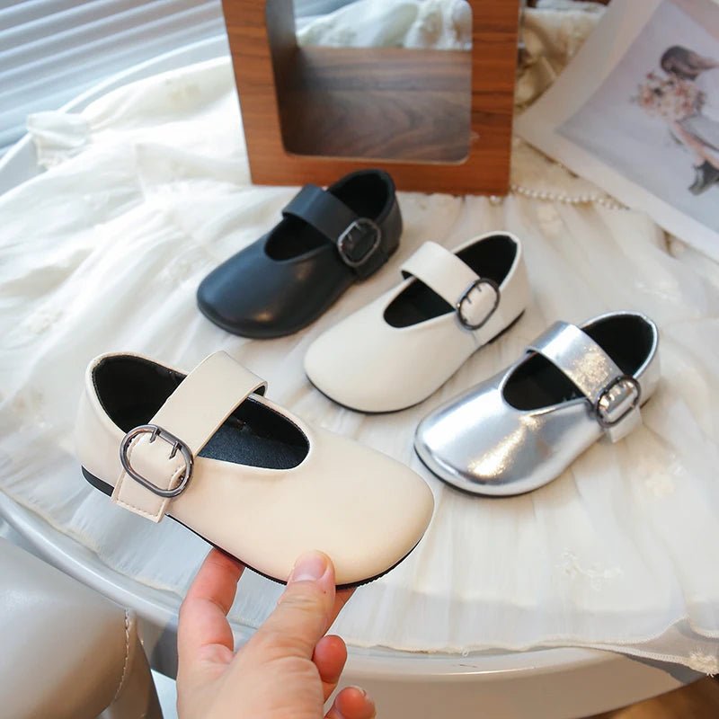 Girls' leather shoes spring new children's round toe flat fashion simple princess shoes single shoes - Mom & Kids