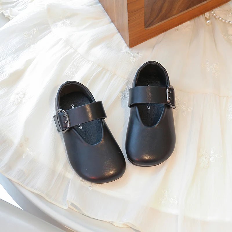 Girls' leather shoes spring new children's round toe flat fashion simple princess shoes single shoes - Mom & Kids