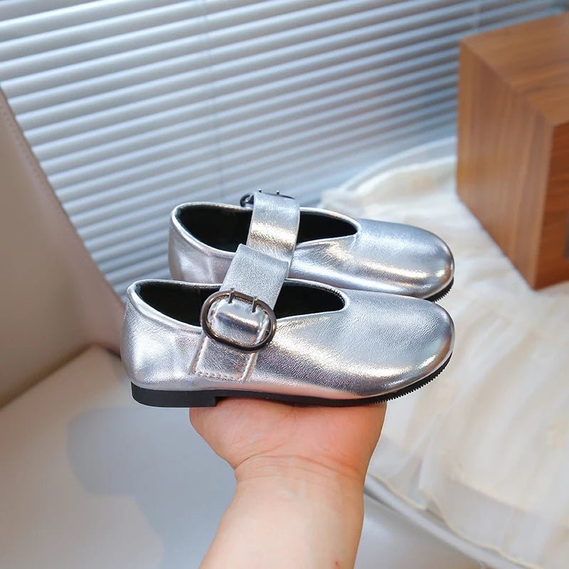 Girls' leather shoes spring new children's round toe flat fashion simple princess shoes single shoes - Mom & Kids