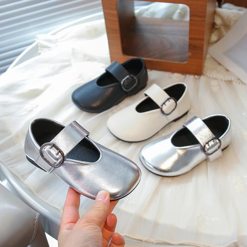 Girls' leather shoes spring new children's round toe flat fashion simple princess shoes single shoes - Mom & Kids