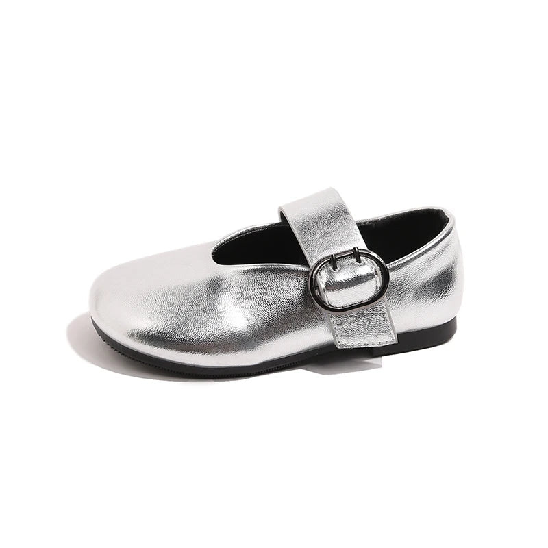 Girls' leather shoes spring new children's round toe flat fashion simple princess shoes single shoes - Mom & Kids