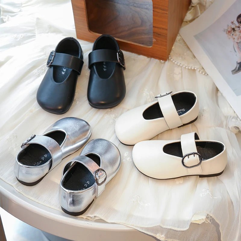 Girls' leather shoes spring new children's round toe flat fashion simple princess shoes single shoes - Mom & Kids