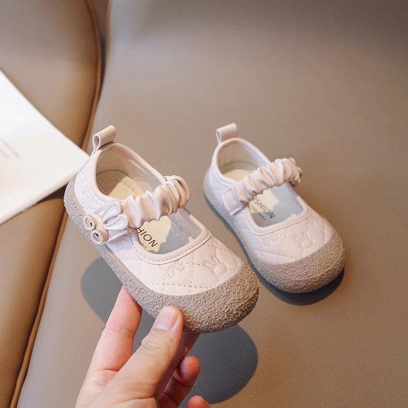 Girl's Mary Janes Cute Flat Sewing Pu Leather Little Children Leather Shoes Pu 21-30 Hook-loop Anti-slip Lovely Kids Spring Shoe - Mom & Kids