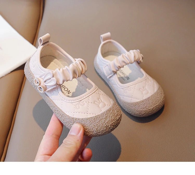 Girl's Mary Janes Cute Flat Sewing Pu Leather Little Children Leather Shoes Pu 21-30 Hook-loop Anti-slip Lovely Kids Spring Shoe - Mom & Kids