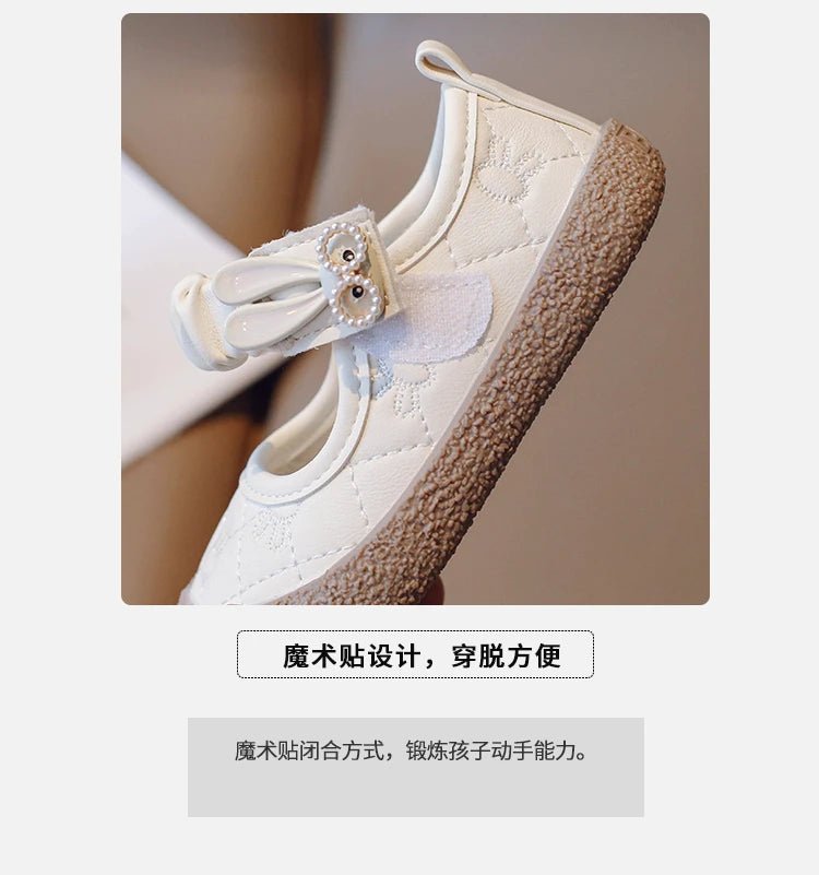 Girl's Mary Janes Cute Flat Sewing Pu Leather Little Children Leather Shoes Pu 21-30 Hook-loop Anti-slip Lovely Kids Spring Shoe - Mom & Kids