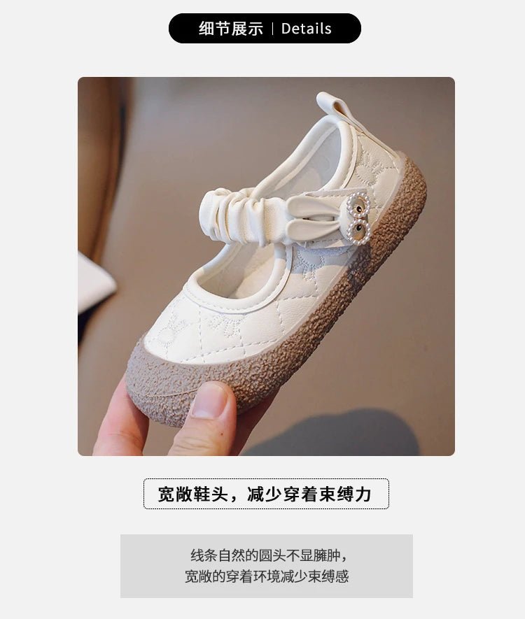 Girl's Mary Janes Cute Flat Sewing Pu Leather Little Children Leather Shoes Pu 21-30 Hook-loop Anti-slip Lovely Kids Spring Shoe - Mom & Kids
