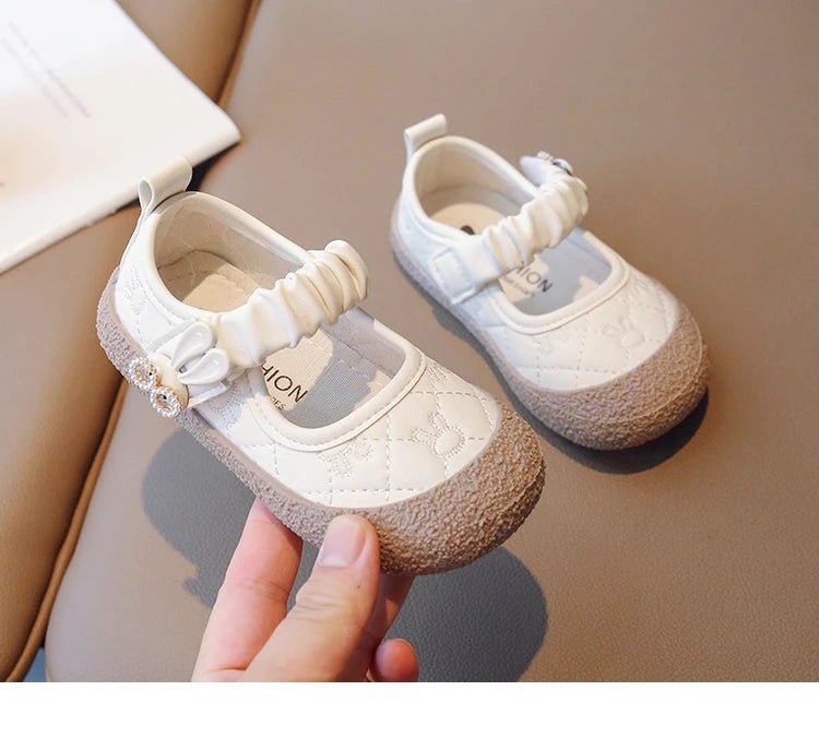 Girl's Mary Janes Cute Flat Sewing Pu Leather Little Children Leather Shoes Pu 21-30 Hook-loop Anti-slip Lovely Kids Spring Shoe - Mom & Kids