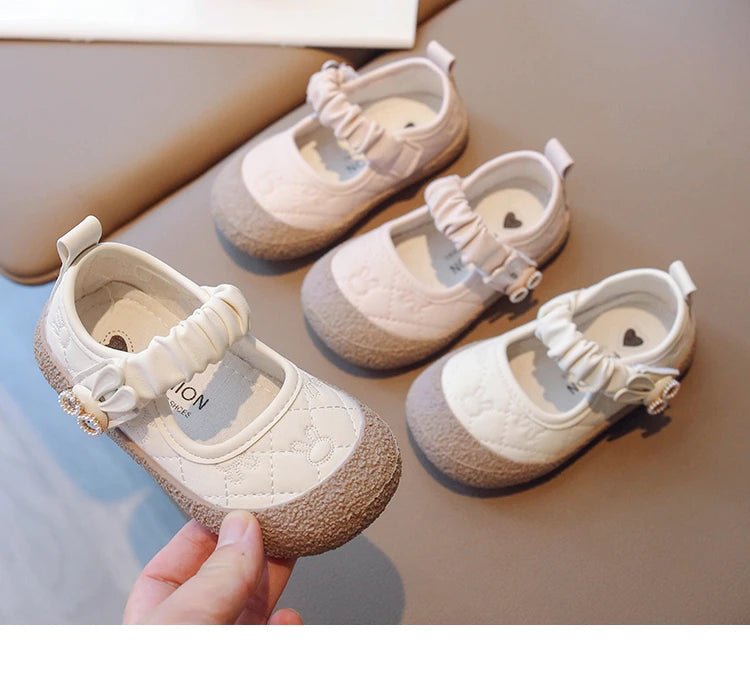 Girl's Mary Janes Cute Flat Sewing Pu Leather Little Children Leather Shoes Pu 21-30 Hook-loop Anti-slip Lovely Kids Spring Shoe - Mom & Kids