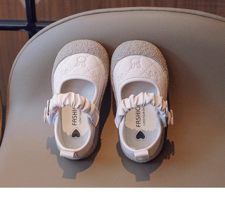 Girl's Mary Janes Cute Flat Sewing Pu Leather Little Children Leather Shoes Pu 21-30 Hook-loop Anti-slip Lovely Kids Spring Shoe - Mom & Kids