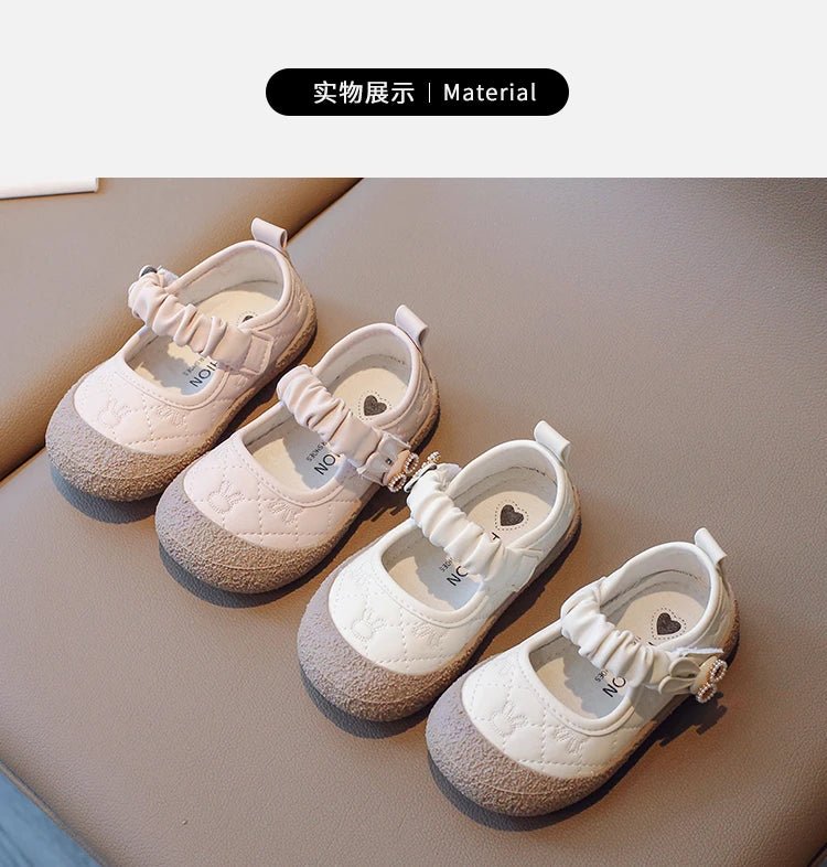 Girl's Mary Janes Cute Flat Sewing Pu Leather Little Children Leather Shoes Pu 21-30 Hook-loop Anti-slip Lovely Kids Spring Shoe - Mom & Kids