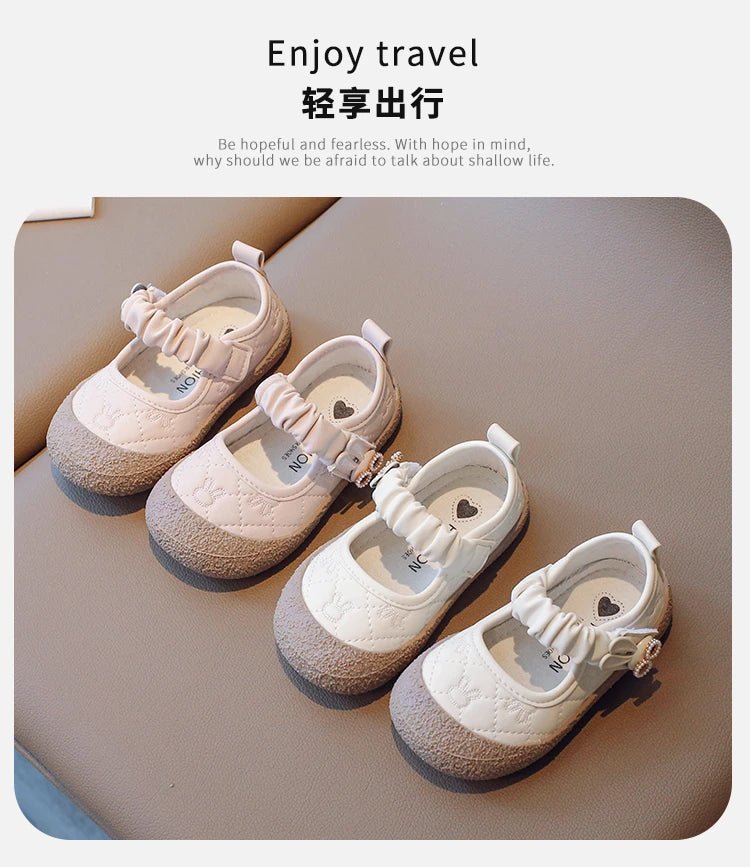Girl's Mary Janes Cute Flat Sewing Pu Leather Little Children Leather Shoes Pu 21-30 Hook-loop Anti-slip Lovely Kids Spring Shoe - Mom & Kids