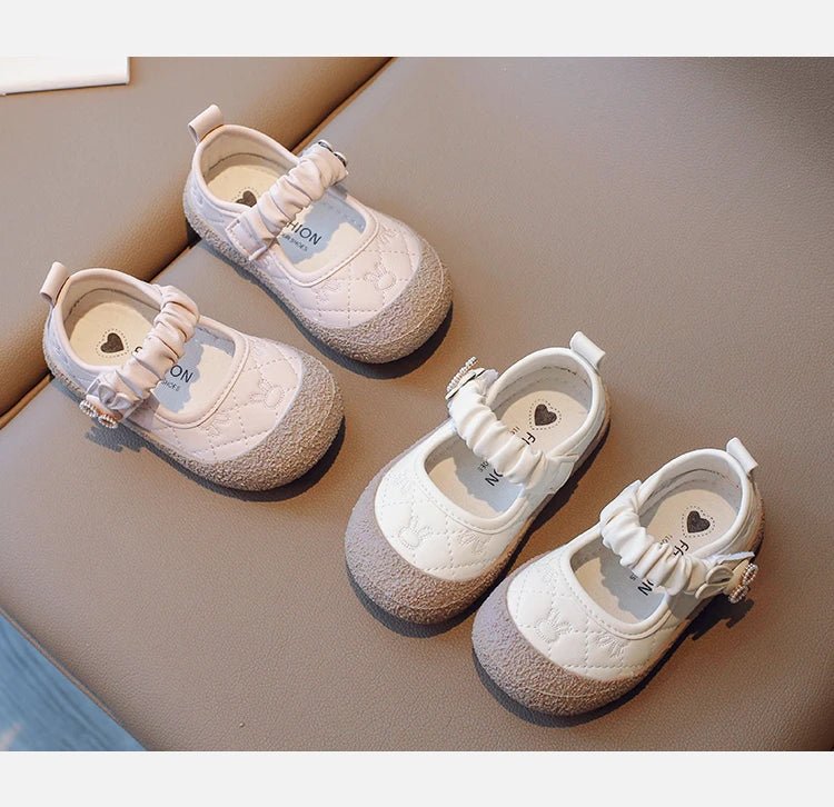 Girl's Mary Janes Cute Flat Sewing Pu Leather Little Children Leather Shoes Pu 21-30 Hook-loop Anti-slip Lovely Kids Spring Shoe - Mom & Kids