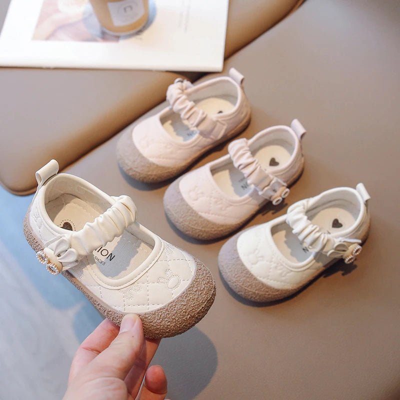 Girl's Mary Janes Cute Flat Sewing Pu Leather Little Children Leather Shoes Pu 21-30 Hook-loop Anti-slip Lovely Kids Spring Shoe - Mom & Kids