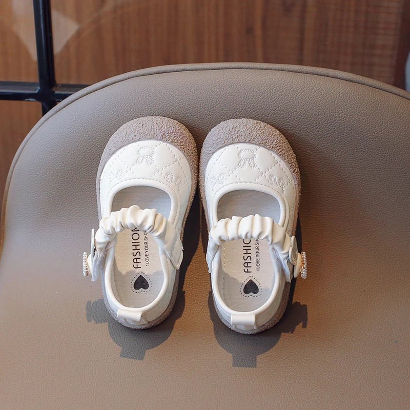 Girl's Mary Janes Cute Flat Sewing Pu Leather Little Children Leather Shoes Pu 21-30 Hook-loop Anti-slip Lovely Kids Spring Shoe - Mom & Kids