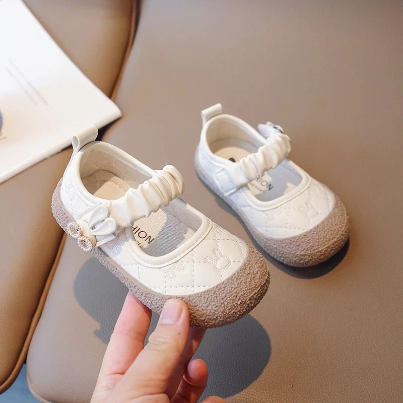 Girl's Mary Janes Cute Flat Sewing Pu Leather Little Children Leather Shoes Pu 21-30 Hook-loop Anti-slip Lovely Kids Spring Shoe - Mom & Kids