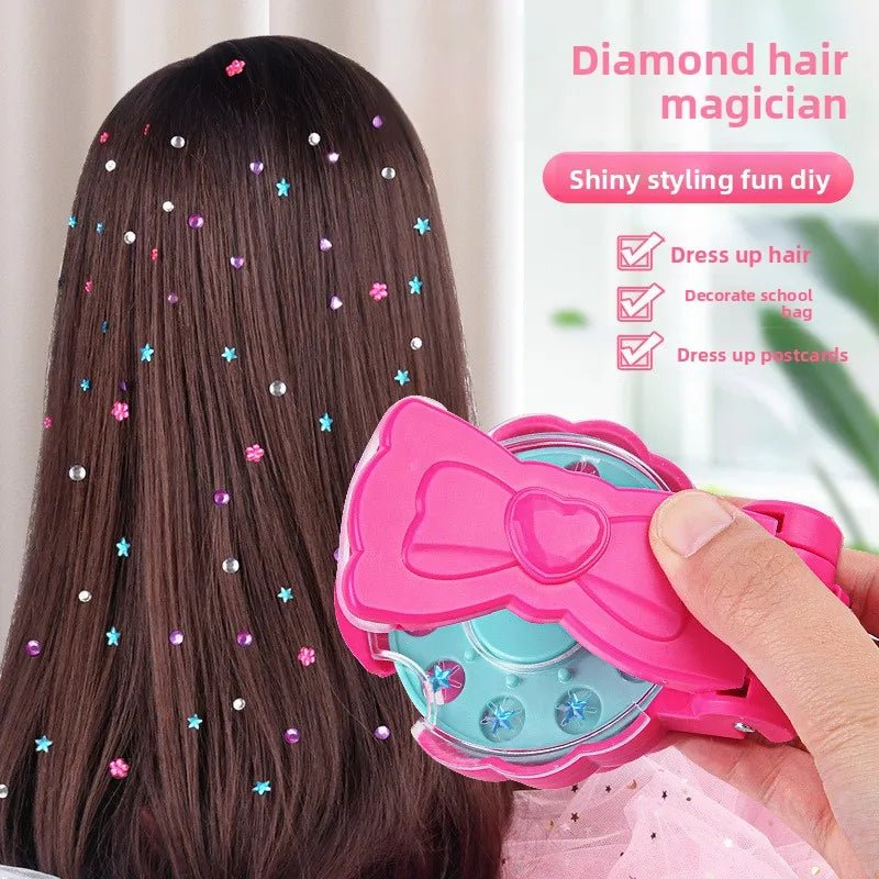 Girls Role Play Diamond Hair Accessories DIY Craft Set Magic Stamping Bling Stickers Princess Dress Up Birthday Gift Toy - Mom & Kids