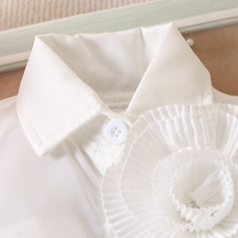 Girl's White Sleeveless Shirt With Rose Red Pleated Skirt Set (Available) - Mom & Kids