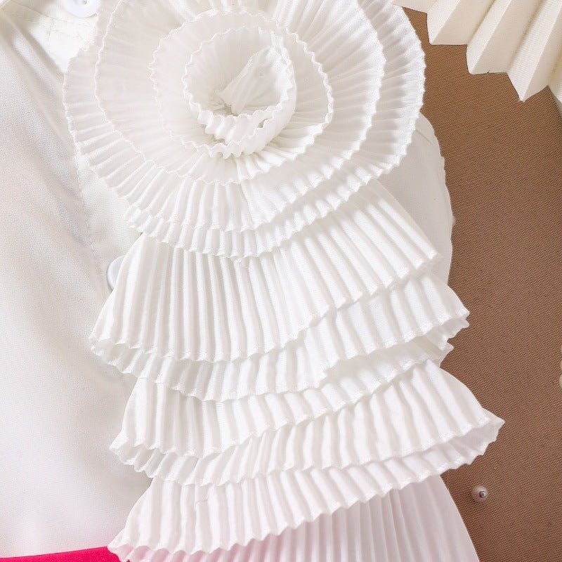 Girl's White Sleeveless Shirt With Rose Red Pleated Skirt Set (Available) - Mom & Kids