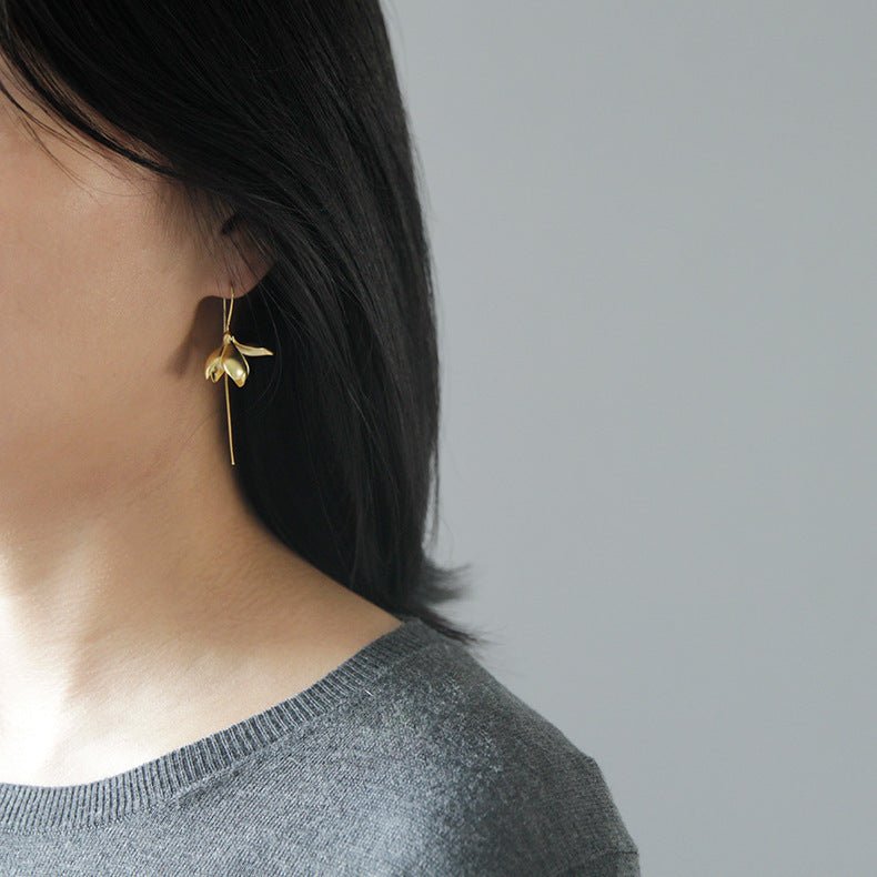 Gold Silver Earring Fashion Jewelry Elegant Magnolia Flower Dangle Earrings For Women Gifts (Available) - Mom & Kids