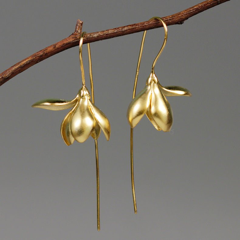 Gold Silver Earring Fashion Jewelry Elegant Magnolia Flower Dangle Earrings For Women Gifts (Available) - Mom & Kids