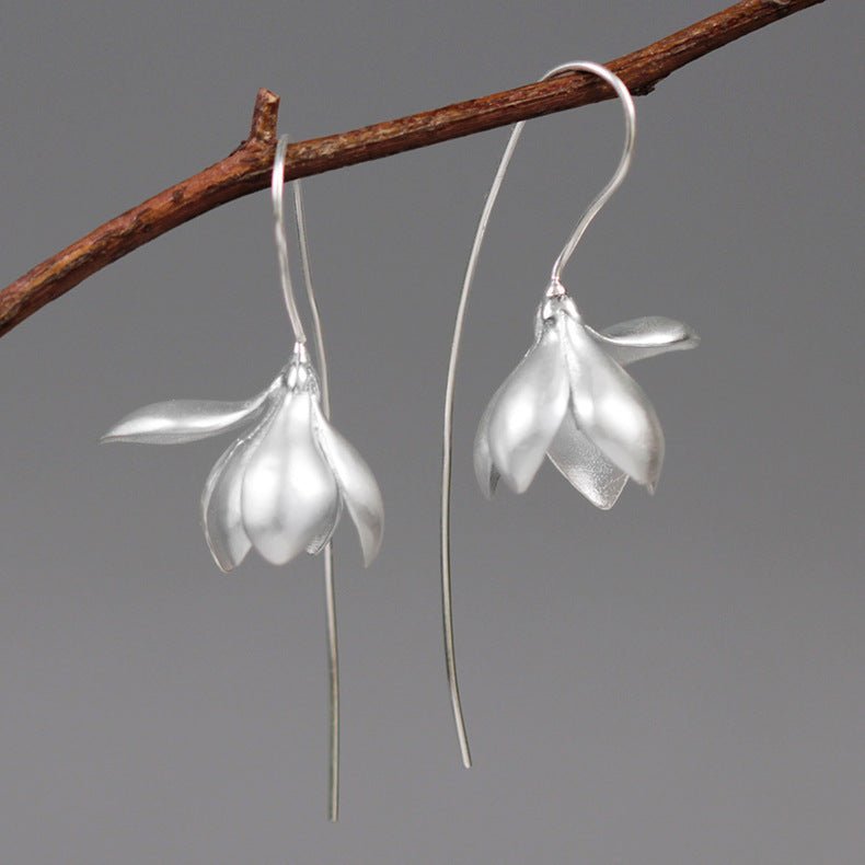 Gold Silver Earring Fashion Jewelry Elegant Magnolia Flower Dangle Earrings For Women Gifts (Available) - Mom & Kids