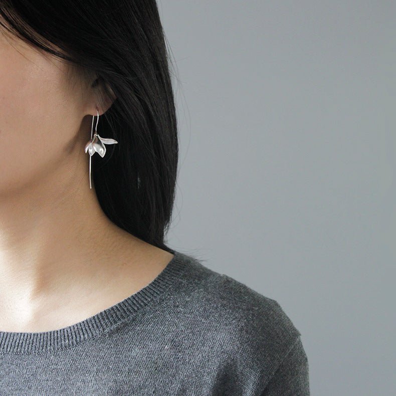 Gold Silver Earring Fashion Jewelry Elegant Magnolia Flower Dangle Earrings For Women Gifts (Available) - Mom & Kids