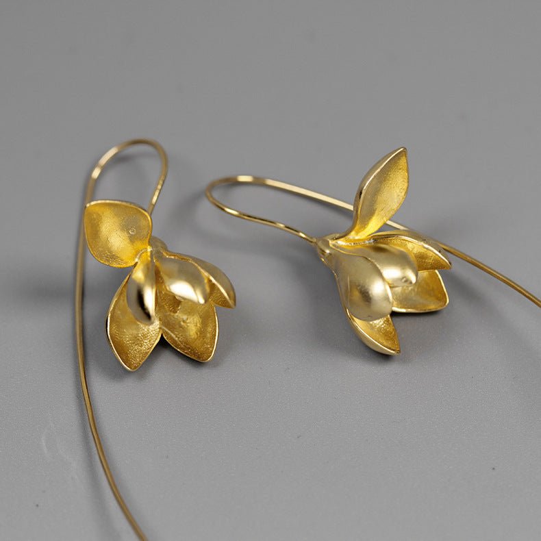 Gold Silver Earring Fashion Jewelry Elegant Magnolia Flower Dangle Earrings For Women Gifts (Available) - Mom & Kids