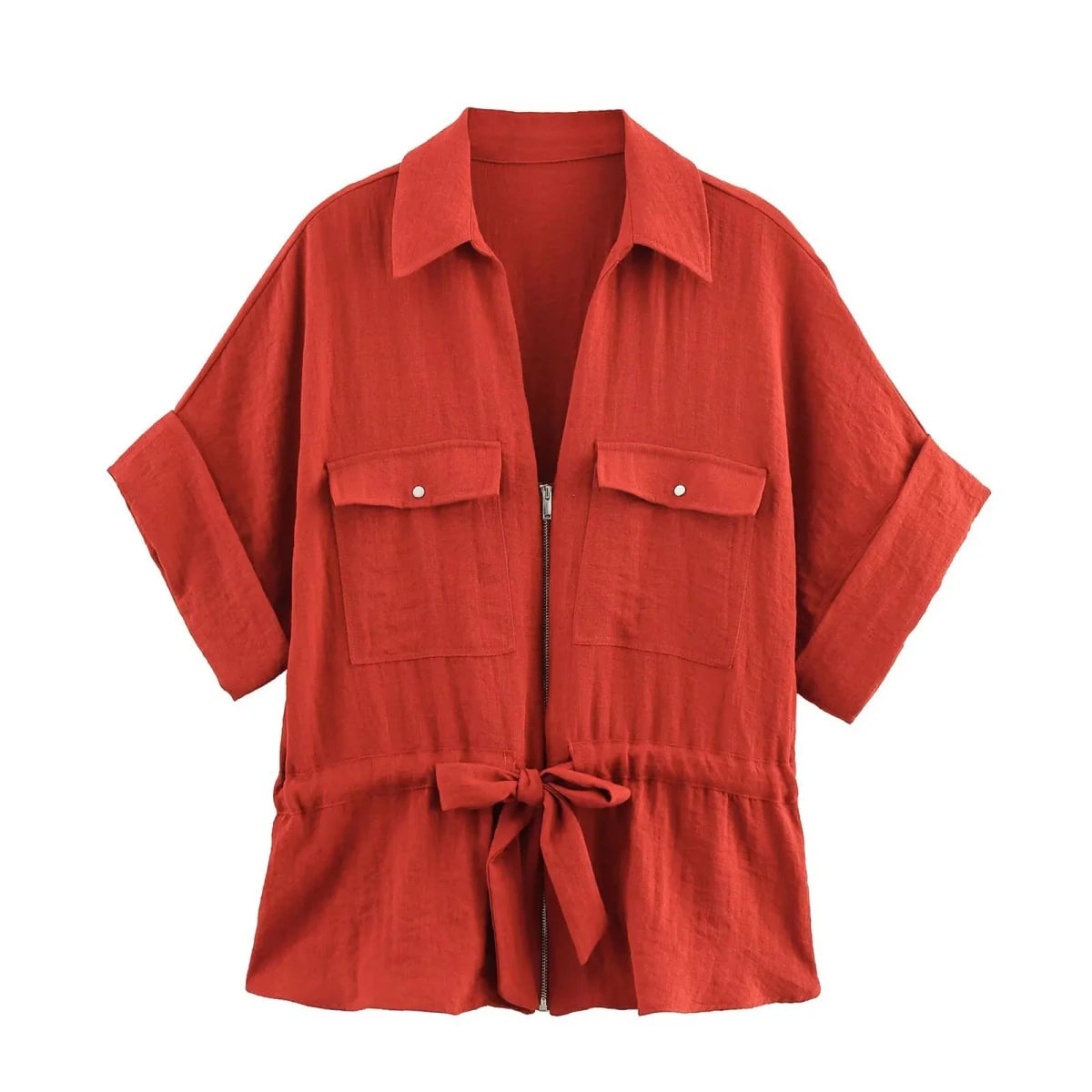 HH Women Pants Suit Solid Short Sleeve Zipper Pocket Drawstring Design Shirt Top+Elastic Waist Loose Casual Wide-leg Pants - Mom & Kids