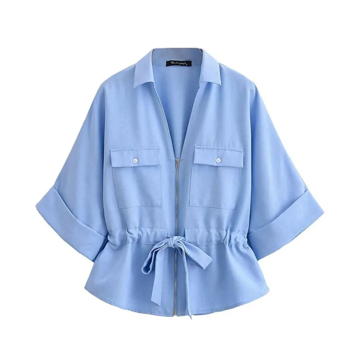 HH Women Pants Suit Solid Short Sleeve Zipper Pocket Drawstring Design Shirt Top+Elastic Waist Loose Casual Wide-leg Pants - Mom & Kids