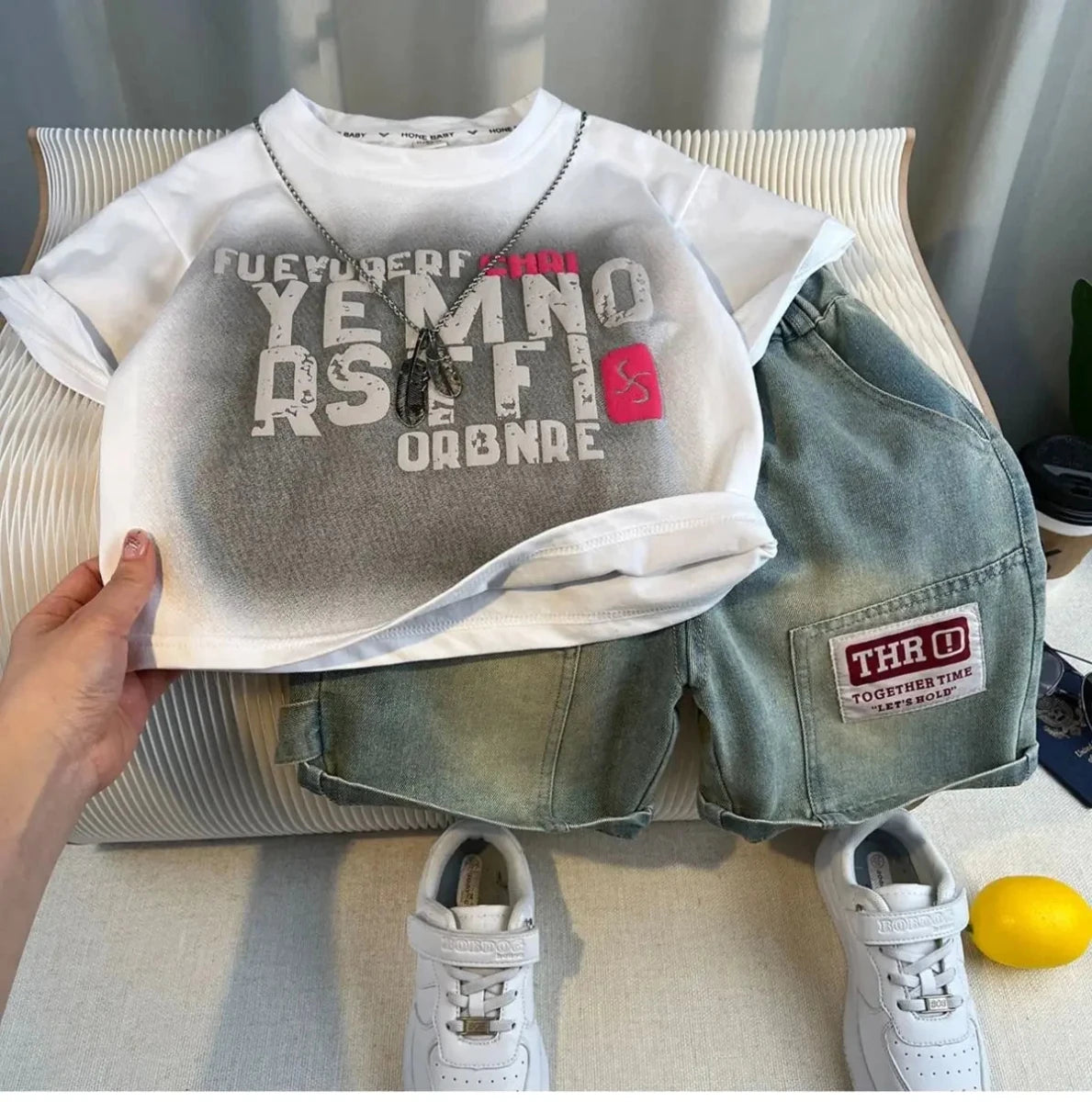 Hot Sale Fashion Baby Boy Suit Summer Clothes Short Sleeve T-shirt Short Jeans 2 Piece Set Kids Outfit Children's Costume - Mom & Kids