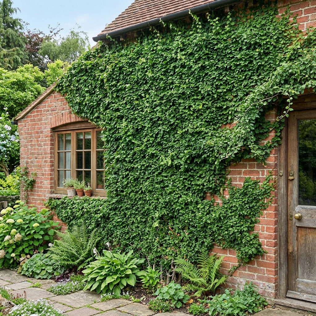Wall Carpet Tree Plant dense green climber on brick wall