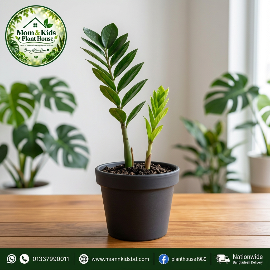 ZZ Plant in Black Pot with 1 Mature and 1 New Stick - Mom & Kids Plant House