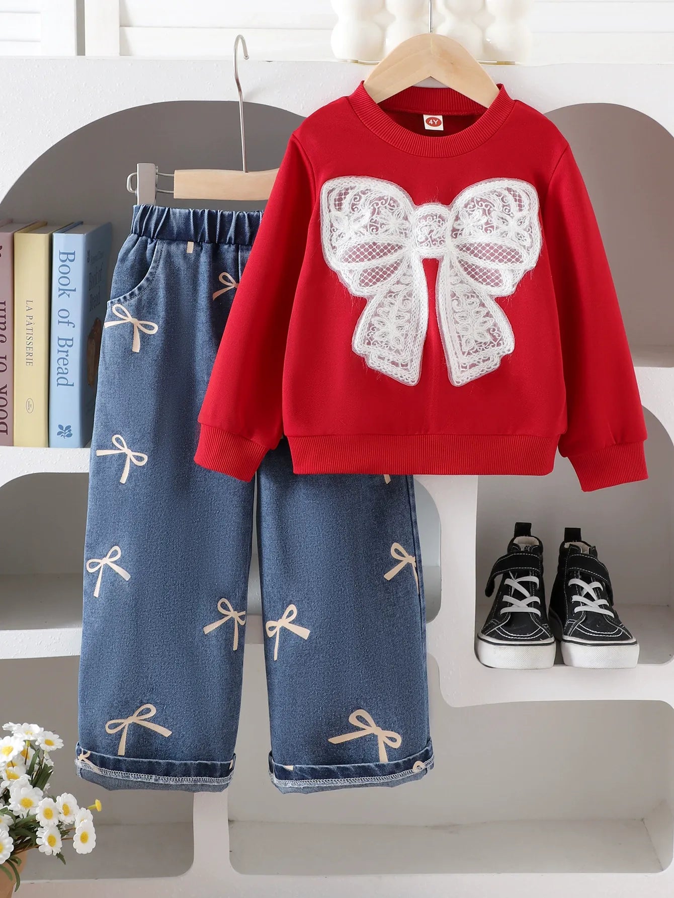 Autumn and winter new children's wine red long-sleeved sweatshirt + trousers set (Available)