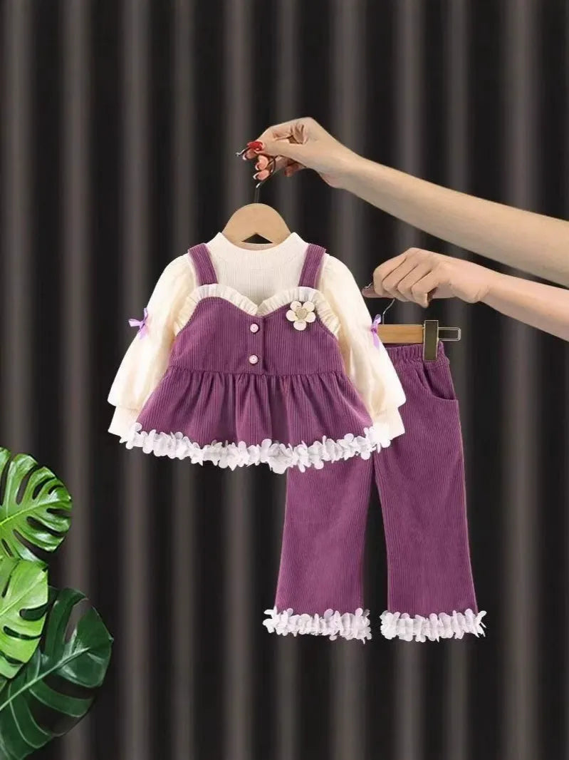 Girls Spring and Autumn Suit 2025 New Children's Girl Clothes Casual Pants Three-piece Set Baby Princess Suspender Dress (Available)