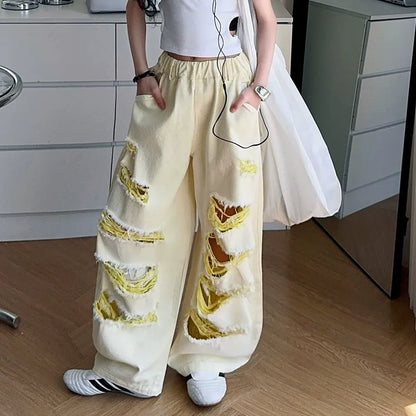 Trendy Cool Jeans Casual Vest Two-piece Set Ripped Pants