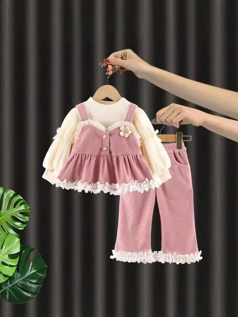 Girls Spring and Autumn Suit 2025 New Children's Girl Clothes Casual Pants Three-piece Set Baby Princess Suspender Dress (Available)