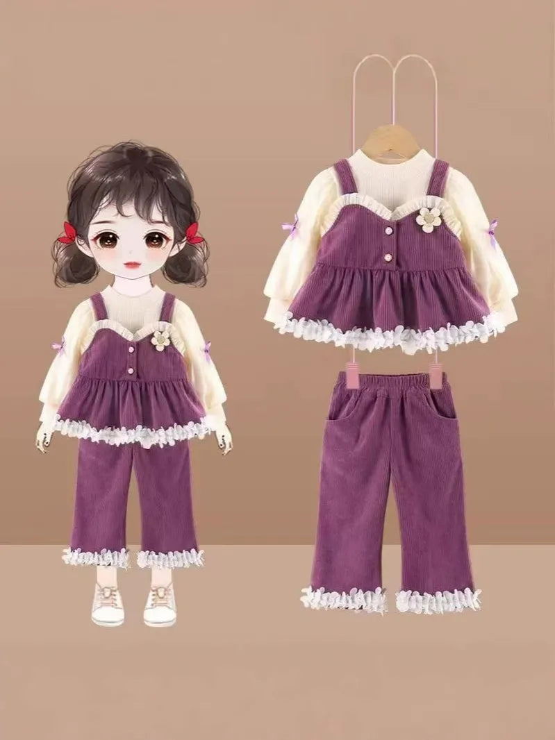 Girls Spring and Autumn Suit 2025 New Children's Girl Clothes Casual Pants Three-piece Set Baby Princess Suspender Dress (Available)