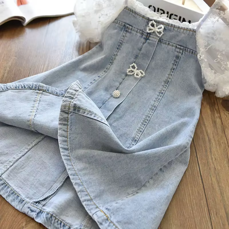 Cowboy Clothing Puff Sleeves Princess Dress for Kids Girls
