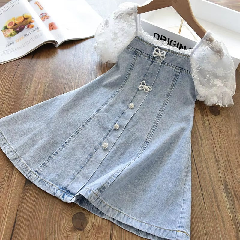 Cowboy Clothing Puff Sleeves Princess Dress for Kids Girls
