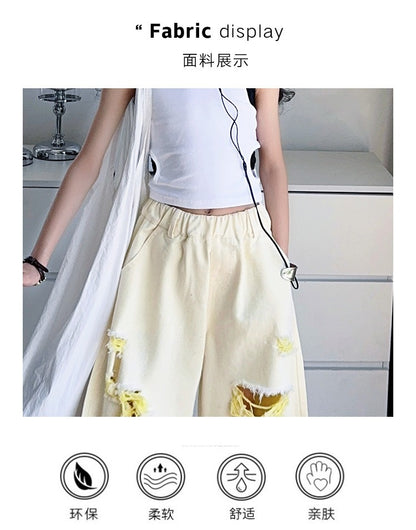 Trendy Cool Jeans Casual Vest Two-piece Set Ripped Pants