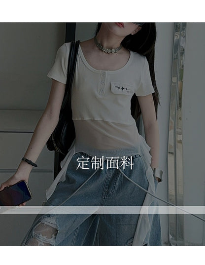 Hip-hop girl group hiphop catwalk ripped jeans jazz dance performance clothes 2pcs Set